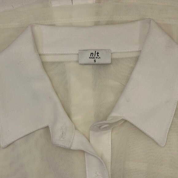 (NWOT) NLT Collared Mesh Sheer Button-Down Long Sleeve Blouse (White) - Picture 12 of 14